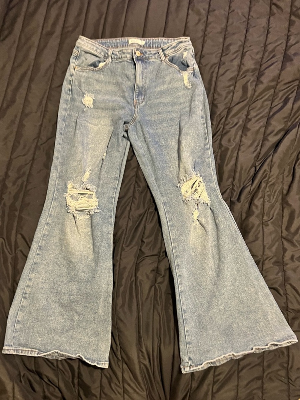 High-Rise Light Blue Distressed Wide Leg Flare Jeans for Women